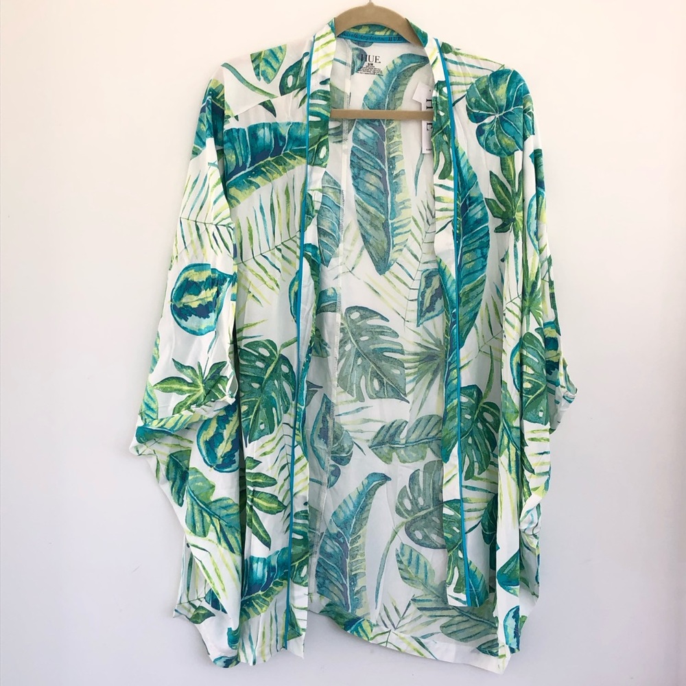 NWT HUE Womens Tropical Hawaiian  Open Kimono Loungewar S/M